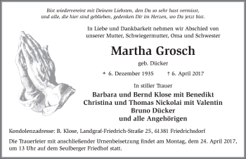 Traueranzeige von Martha Grosch 