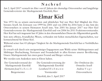 Traueranzeige von Elmar Kiel 