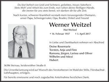 Traueranzeige von Werner Weitzel 