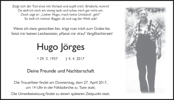 Traueranzeige von Hugo Jörges 