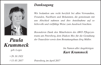 Traueranzeige von Paula Krummeck 
