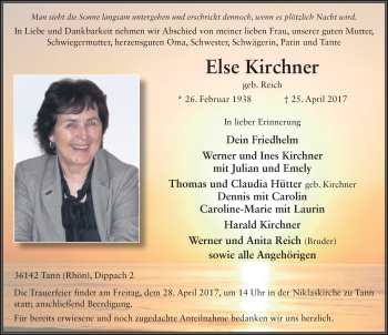 Traueranzeige von Else Kirchner 