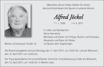 Traueranzeige von Alfred Jöckel 