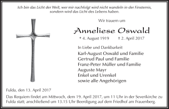 Traueranzeige von Anneliese Oswald 
