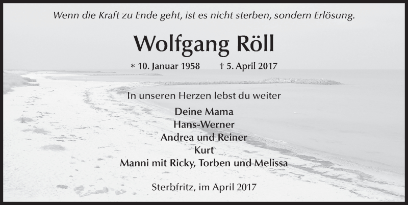  Traueranzeige für Wolfgang Röll vom 07.04.2017 aus 