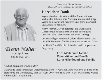 Traueranzeige von Erwin Möller 