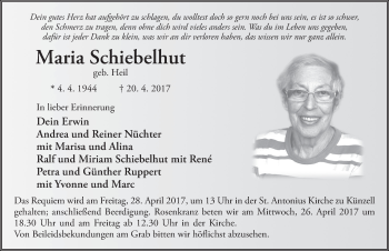 Traueranzeige von Maria Schiebelhut 