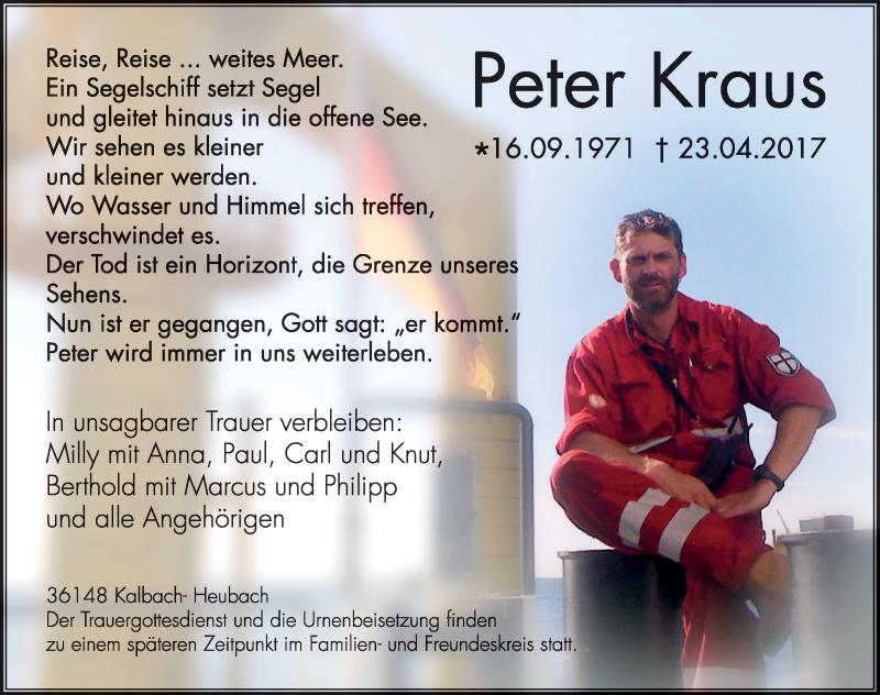  Traueranzeige für Peter Kraus vom 27.04.2017 aus 