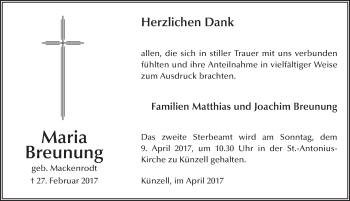Traueranzeige von Maria Breunung 