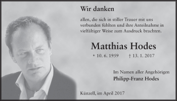 Traueranzeige von Matthias Hodes 