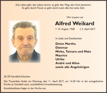 Traueranzeige von Alfred Weikard 