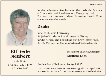 Traueranzeige von Elfriede Neubert 