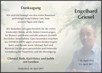 Traueranzeige von Engelhard Griesel 