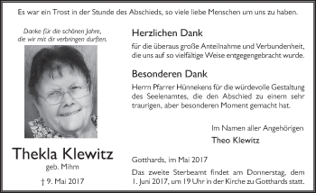 Traueranzeige von Thekla Klewitz 