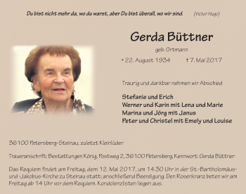 Traueranzeige von Gerda Büttner 