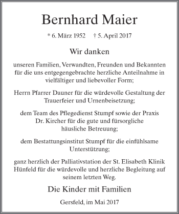Traueranzeige von Bernhard Maier 