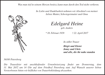 Traueranzeige von Edelgard Heine 