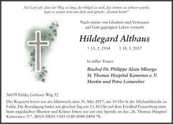 Traueranzeige von Hildegard Althaus 