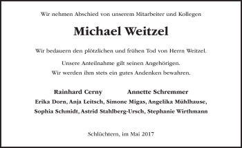 Traueranzeige von Michael Weitzel 