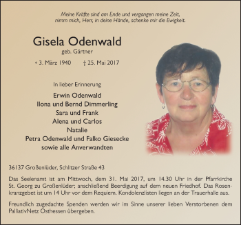 Traueranzeige von Gisela Odenwald 