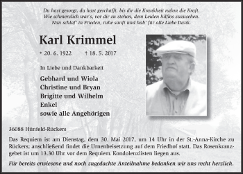 Traueranzeige von Karl Krimmel 