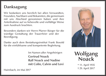 Traueranzeige von Wolfgang Noack 