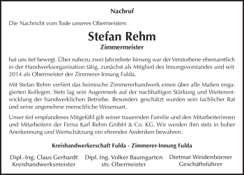 Traueranzeige von Stefan Rehm 
