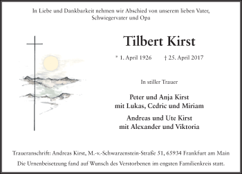 Traueranzeige von Tilbert Kirst 