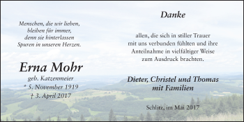 Traueranzeige von Erna Mohr 