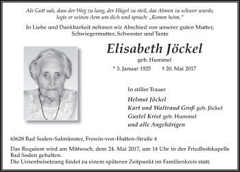 Traueranzeige von Elisabeth Jöckel 
