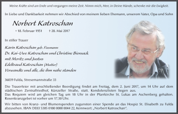Traueranzeige von Norbert Katroschan 