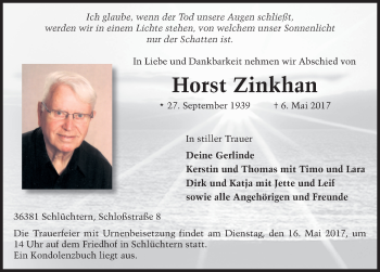 Traueranzeige von Horst Zinkhan 