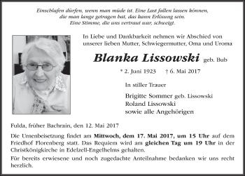 Traueranzeige von Blanka Lissowski 