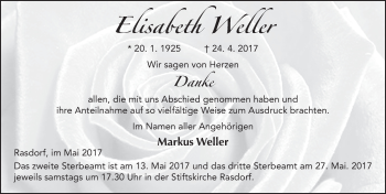 Traueranzeige von Elisabeth Weller 