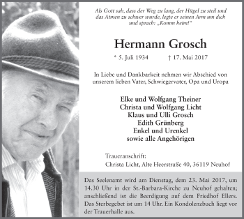 Traueranzeige von Hermann Grosch 