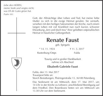 Traueranzeige von Renate Faust 