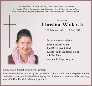 Traueranzeige von Christine Wodarski 