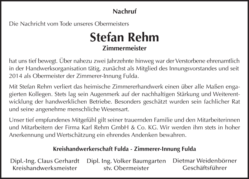  Traueranzeige für Stefan Rehm vom 30.05.2017 aus 