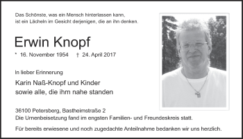 Traueranzeige von Erwin Knopf 