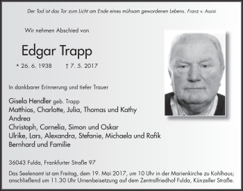 Traueranzeige von Edgar Trapp 