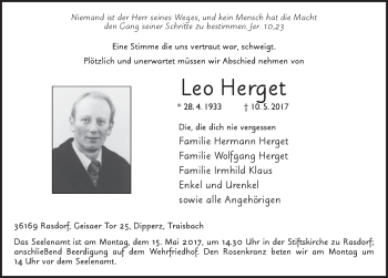 Traueranzeige von Leo Herget 