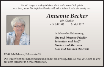 Traueranzeige von Annemie Becker 