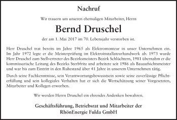 Traueranzeige von Bernd Druschel 
