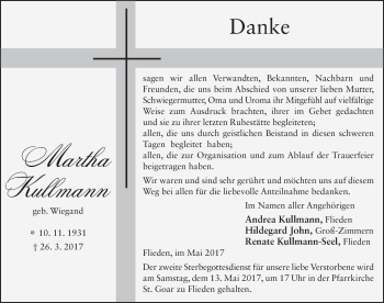 Traueranzeige von Martha Kullmann 