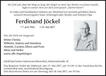 Traueranzeige von Ferdinand Jöckel 