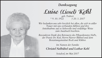 Traueranzeige von Luise Kehl 