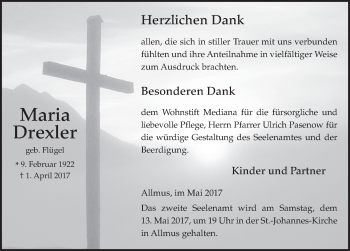 Traueranzeige von Maria Drexler 