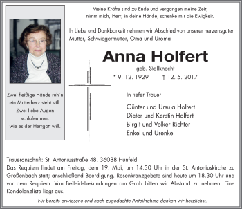 Traueranzeige von Anna Holfert 