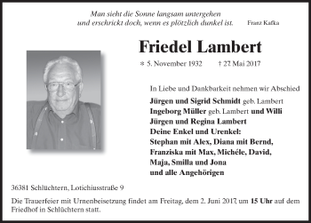 Traueranzeige von Friedel Lambert 