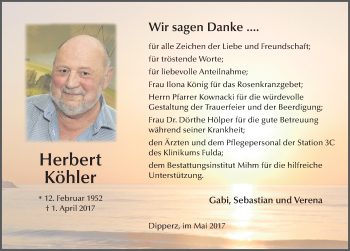 Traueranzeige von Herbert Köhler 
